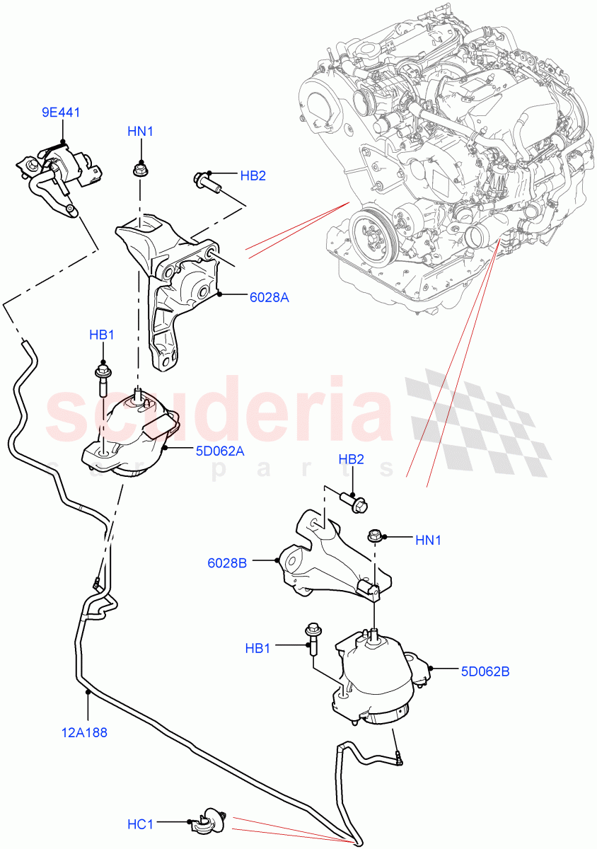 Engine Mounting(3.0 V6 Diesel) of Land Rover Land Rover Range Rover Velar (2017+) [3.0 DOHC GDI SC V6 Petrol]