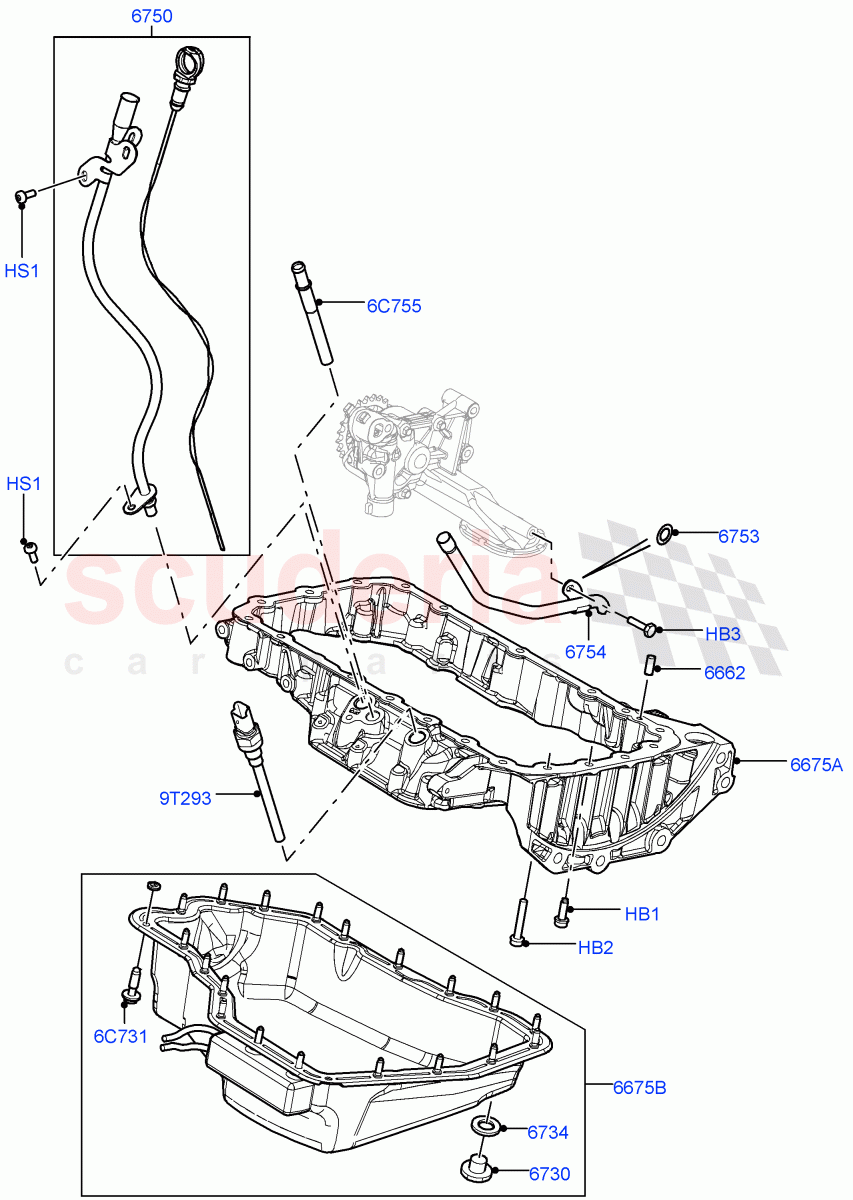 Oil Pan/Oil Level Indicator (2.2L CR DI 16V Diesel, 2.2L DOHC EFI TC DW12) of Land Rover Land Rover Discovery Sport (2015+) [2.2 Single Turbo Diesel]