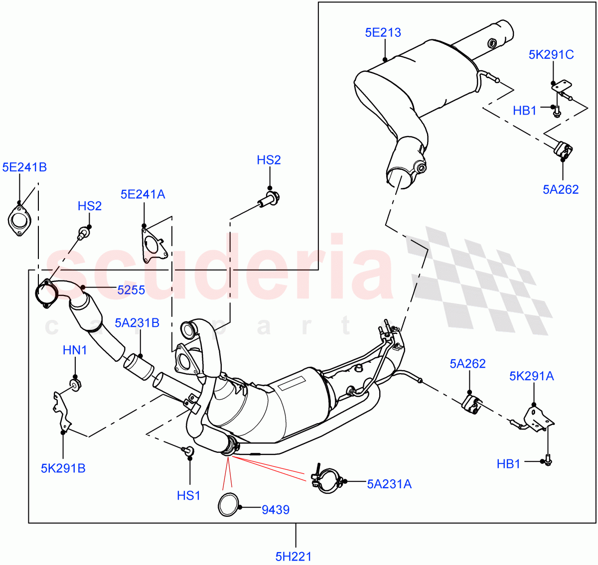 Front Exhaust System(Nitra Plant Build)(3.0 V6 D Gen2 Twin Turbo,Japan Requirements,EU6 + DPF Emissions,EU6D Diesel + DPF Emissions)((V)FROMK2000001) of Land Rover Land Rover Discovery 5 (2017+) [3.0 Diesel 24V DOHC TC]