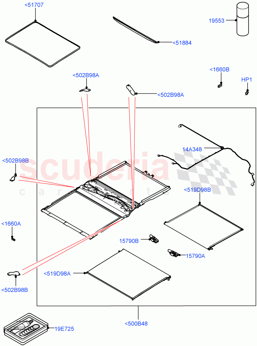 Sliding Roof Mechanism And Controls(Solihull Plant Build, Sunroof Frame)(Roof Conv-Front And Rear Panoramic)((V)FROMHA000001) of Land Rover Land Rover Discovery 5 (2017+) [3.0 I6 Turbo Diesel AJ20D6]