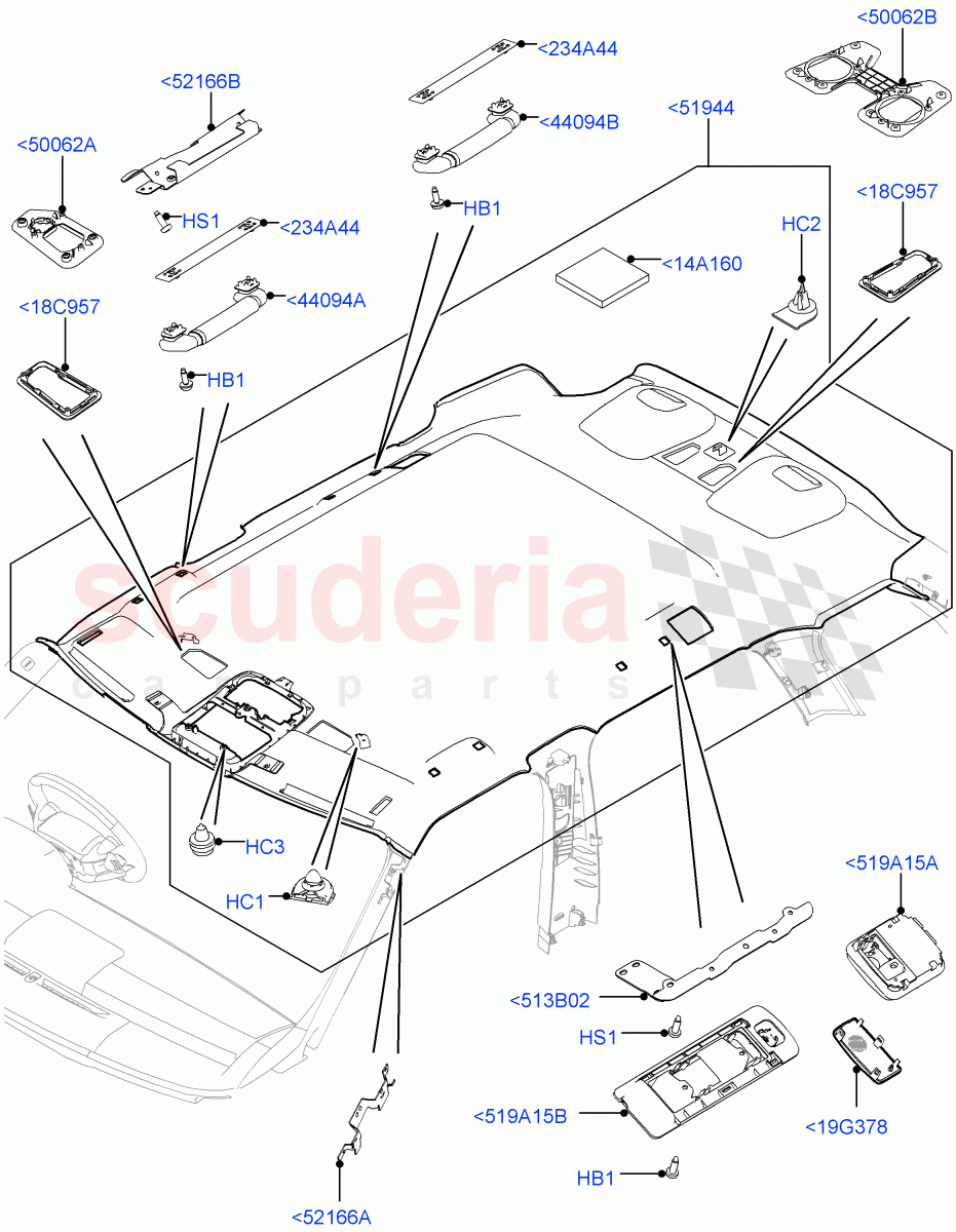 Headlining And Sun Visors(Less Panorama Roof,Interior Trim - Morzine) of Land Rover Land Rover Range Rover Sport (2014+) [3.0 I6 Turbo Diesel AJ20D6]