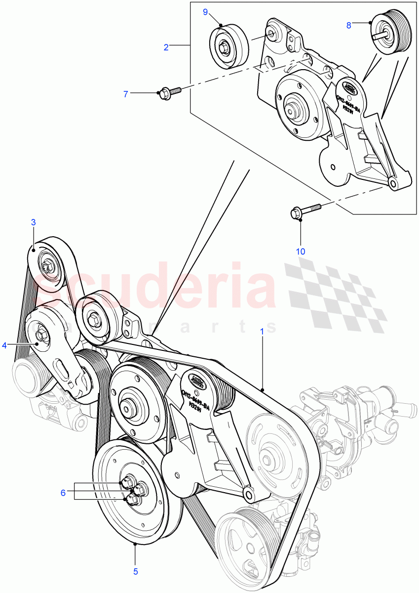 Pulleys And Drive Belts (2.2L 16V TC I4 DSL 122PS PUMA, Less Air Conditioning) ((V) FROMCA000001) of Land Rover Land Rover Defender (2007-2016)