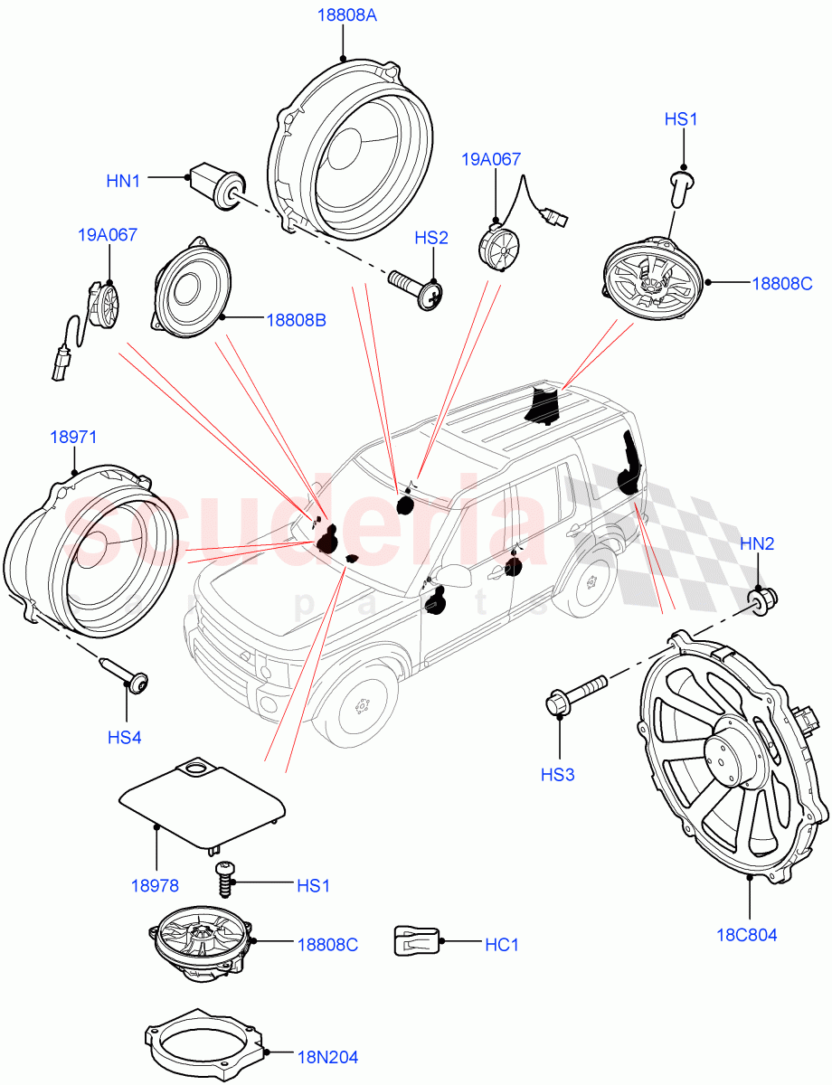 Speakers (Premium Audio 1280 W) ((V) FROMCA000001) of Land Rover Land Rover Discovery 4 (2010-2016) [3.0 DOHC GDI SC V6 Petrol]