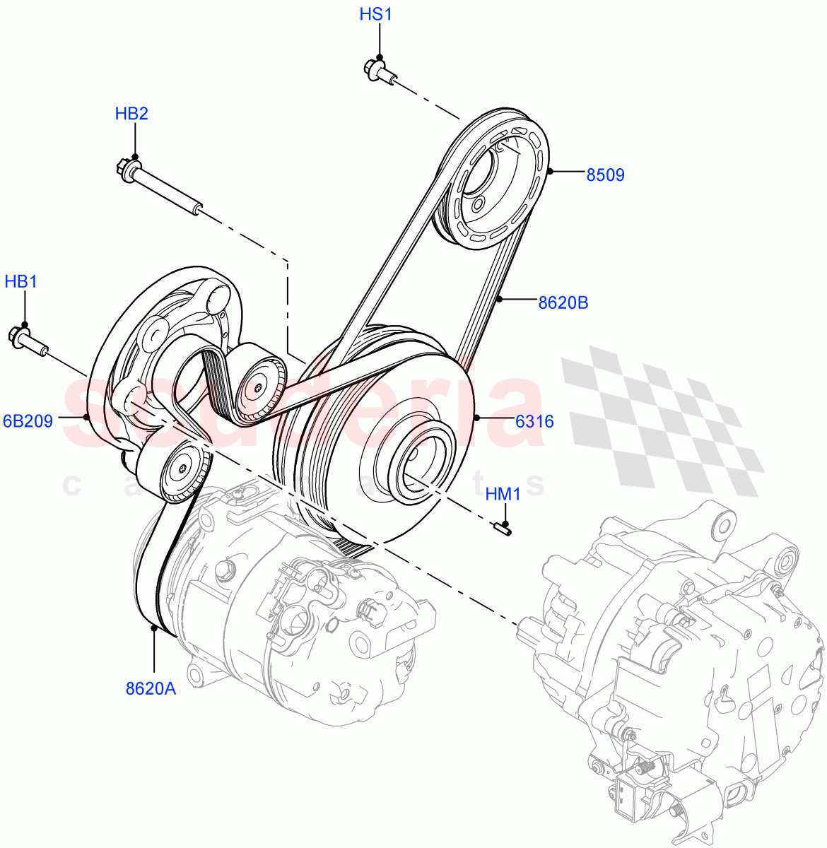 Pulleys And Drive Belts (1.5L AJ20P3 Petrol High, 8 Speed Automatic Trans 8G30, Changsu (China)) of Land Rover Land Rover Discovery Sport (2015+) [1.5 I3 Turbo Petrol AJ20P3]
