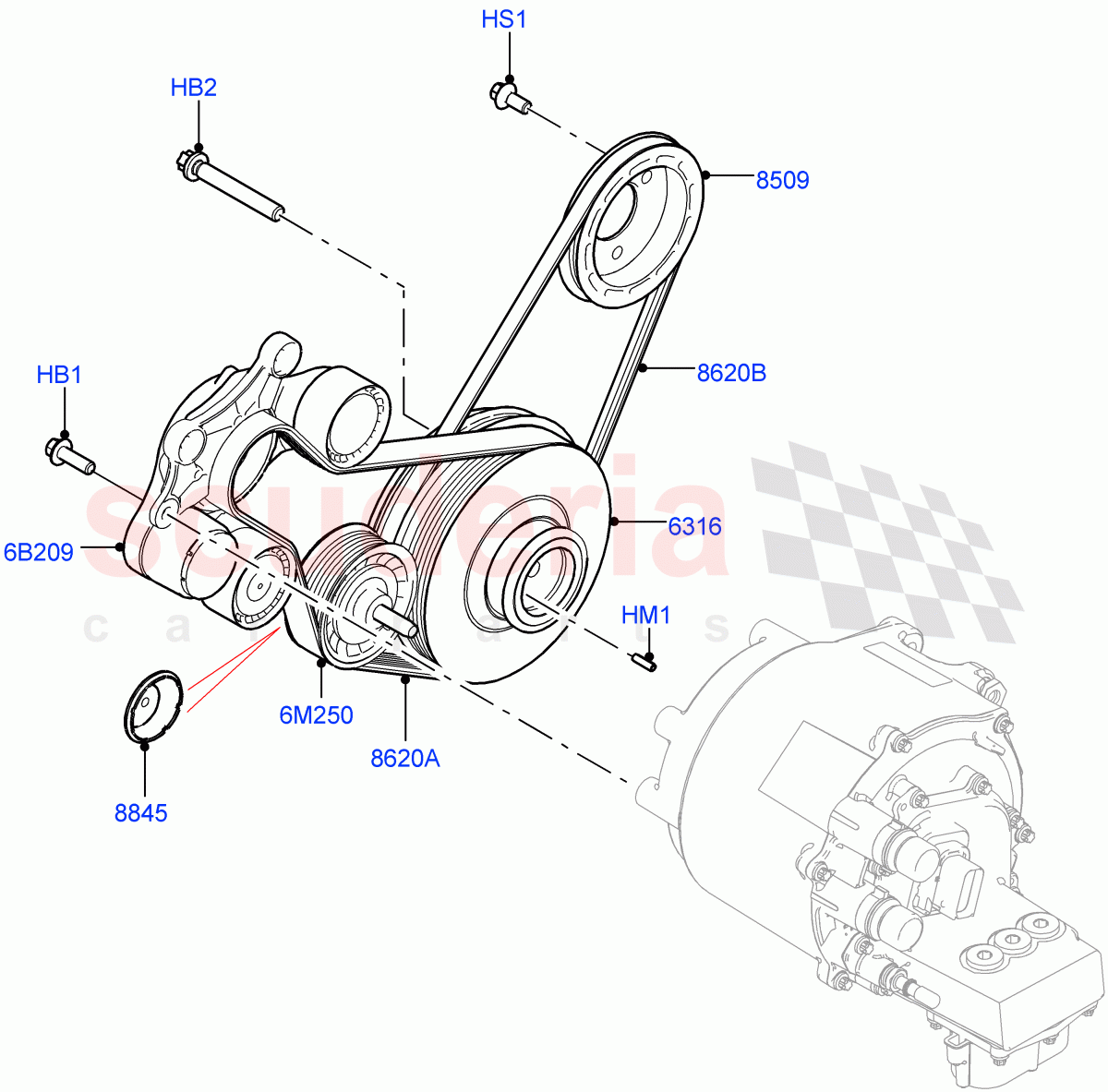 Pulleys And Drive Belts (1.5L AJ20P3 Petrol High PHEV, Changsu (China)) ((V) FROMKG446857) of Land Rover Land Rover Range Rover Evoque (2019+) [1.5 I3 Turbo Petrol AJ20P3]