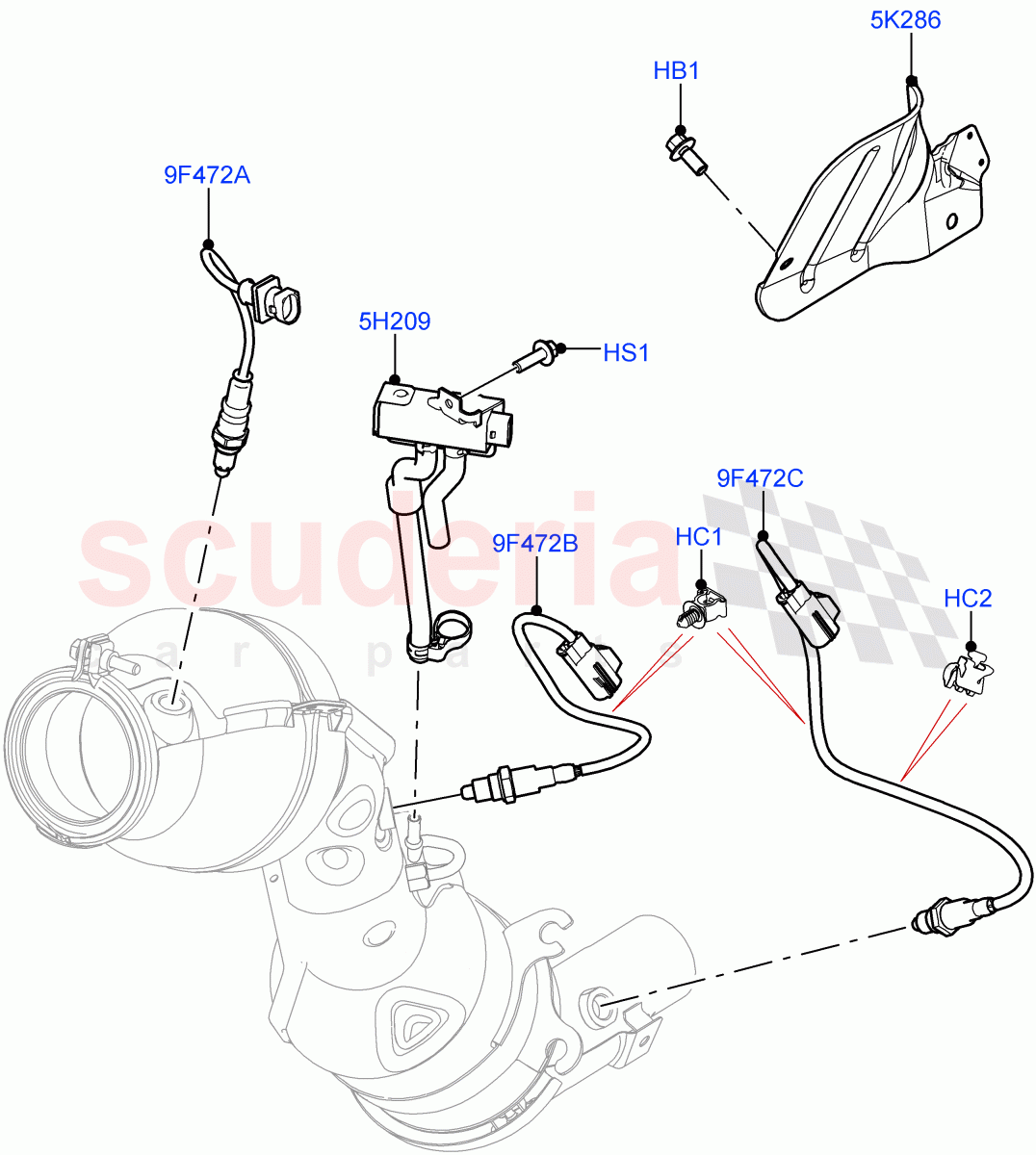 Exhaust Sensors And Modules(2.0L I4 Mid DOHC AJ200 Petrol,Beijing 6 Petrol Emission,2.0L I4 High DOHC AJ200 Petrol,EU6C Emission,2.0L AJ200P Hi PHEV,EU6D - Final (Petrol) Emission) of Land Rover Land Rover Range Rover Velar (2017+) [2.0 Turbo Petrol AJ200P]