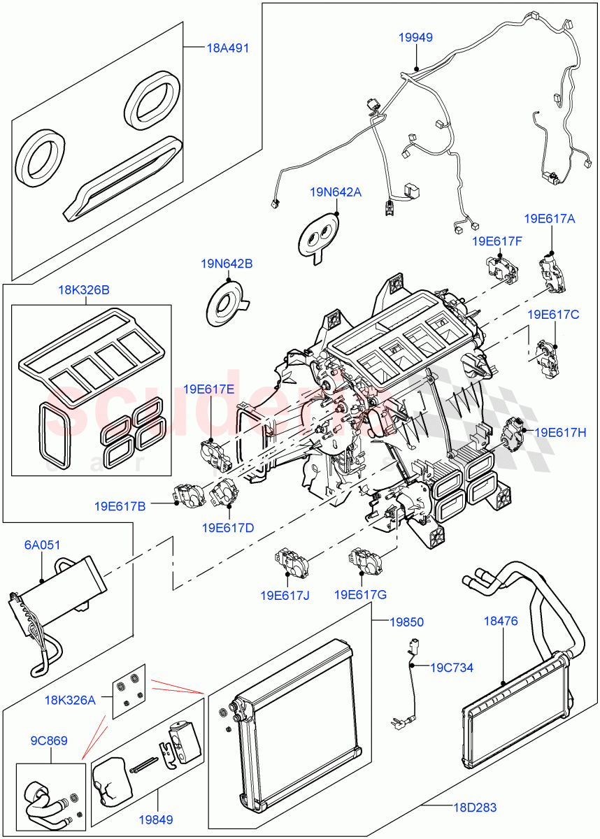 Heater/Air Cond.Internal Components (Heater Main Unit, Solihull Plant Build) ((V) FROMHA000001) of Land Rover Land Rover Discovery 5 (2017+) [3.0 Diesel 24V DOHC TC]
