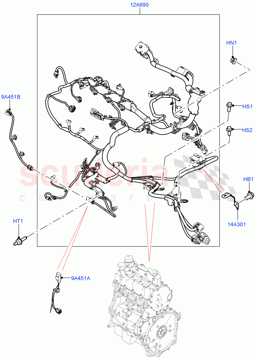 Electrical Wiring - Engine And Dash (Engine) (2.0L AJ20D4 Diesel Mid PTA, 9 Speed Auto Trans 9HP50, Itatiaia (Brazil)) ((V) FROMLT000001) of Land Rover Land Rover Discovery Sport (2015+) [1.5 I3 Turbo Petrol AJ20P3]