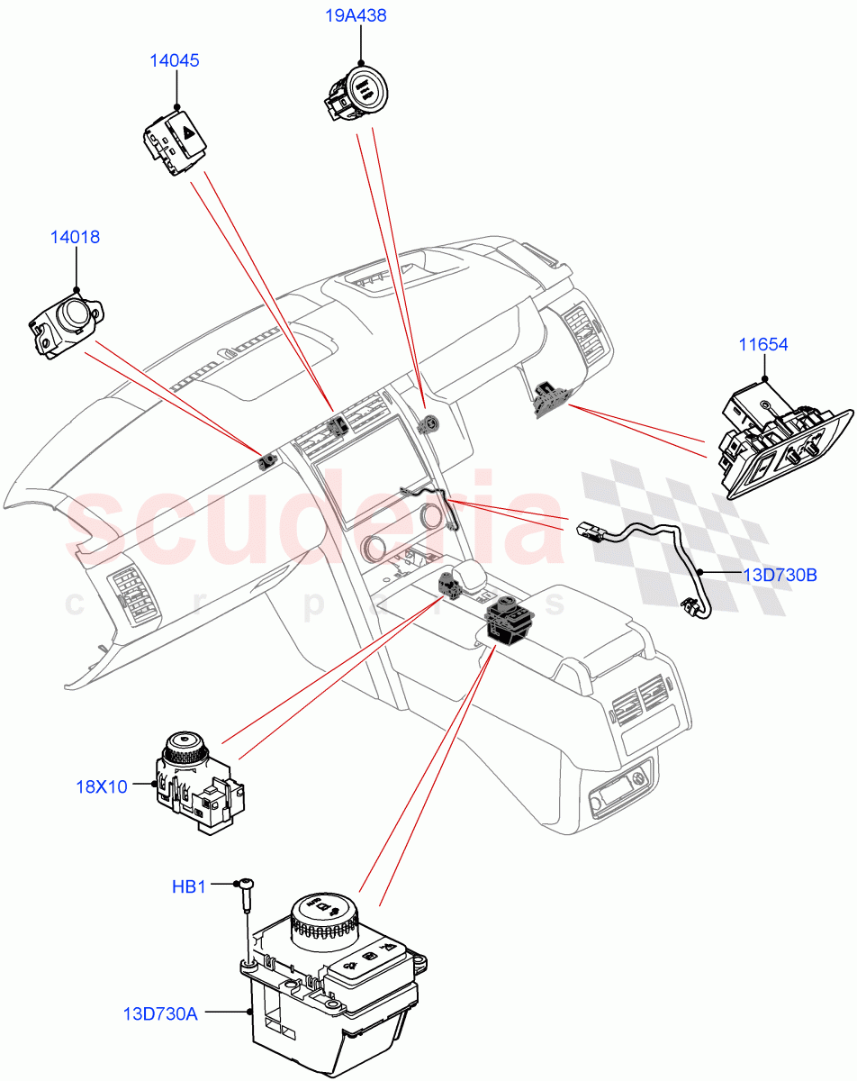 Switches (Console, Nitra Plant Build) ((V) FROMM2000001) of Land Rover Land Rover Discovery 5 (2017+) [3.0 I6 Turbo Petrol AJ20P6]