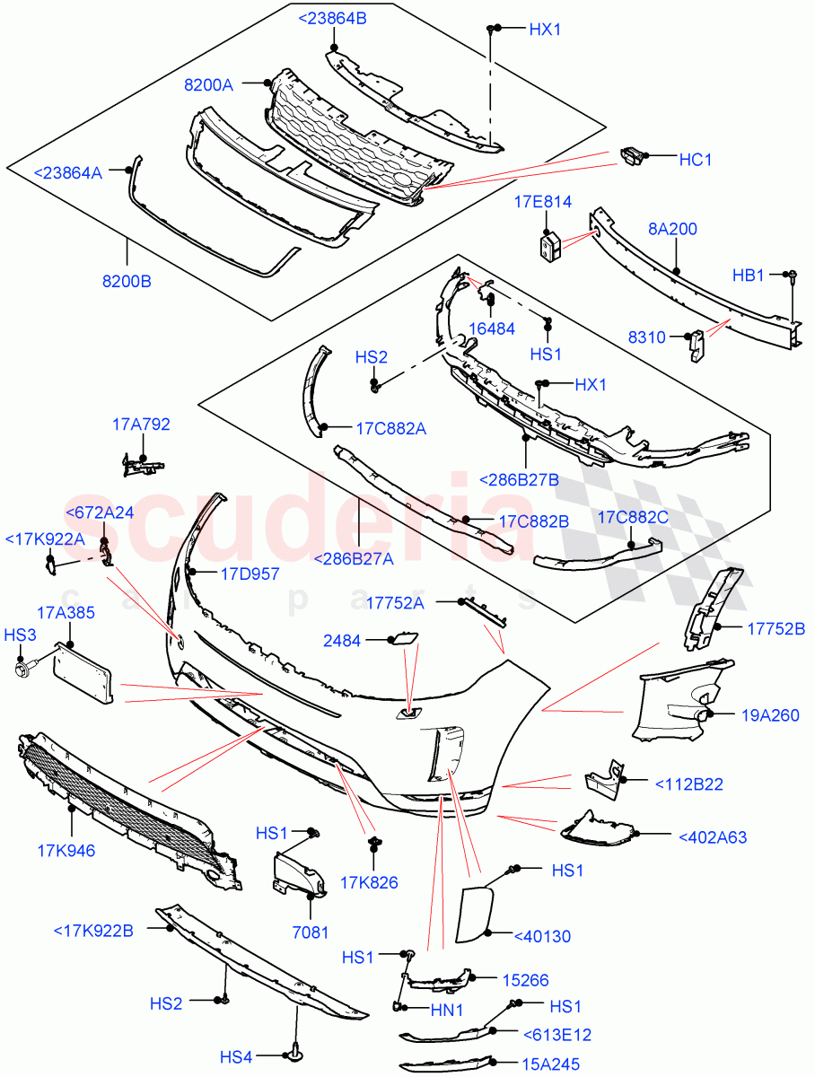 Radiator Grille And Front Bumper(Itatiaia (Brazil),Front Bumper - Painted Body Colour) of Land Rover Land Rover Range Rover Evoque (2019+) [2.0 Turbo Diesel AJ21D4]