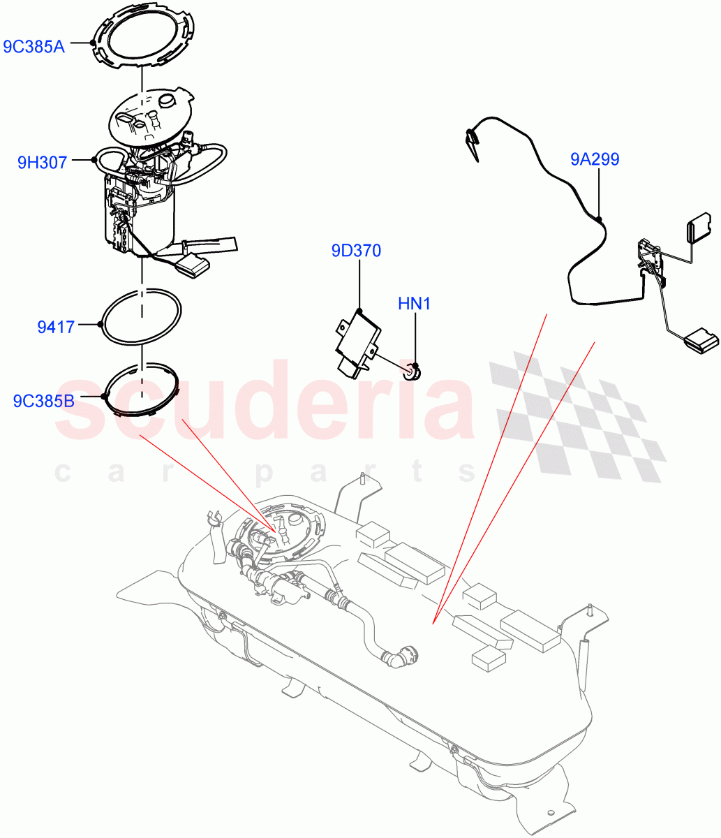 Fuel Pump And Sender Unit (1.5L AJ20P3 Petrol High PHEV, Changsu (China)) ((V) FROMMG575835) of Land Rover Land Rover Range Rover Evoque (2019+) [1.5 I3 Turbo Petrol AJ20P3]