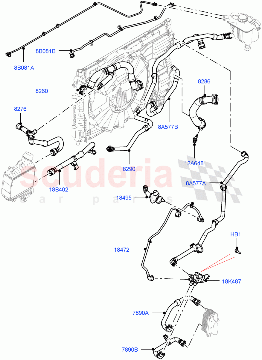 Cooling System Pipes And Hoses (2.0L AJ20P4 Petrol Mid PTA, Changsu (China), Low Engine Cooling, Active Tranmission Warming) of Land Rover Land Rover Discovery Sport (2015+) [2.0 Turbo Petrol AJ200P]