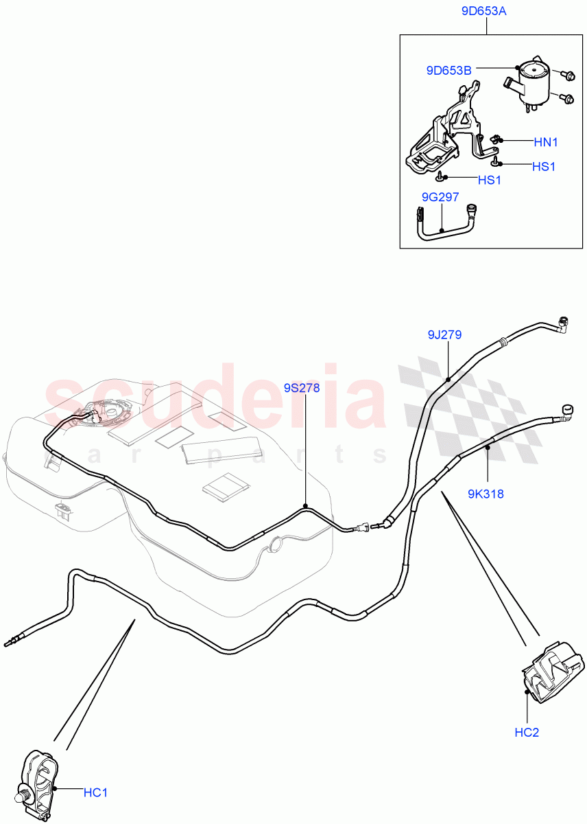 Fuel Lines (2.0L I4 High DOHC AJ200 Petrol, Changsu (China), Fuel Tank Filler Neck - Unleaded, 2.0L I4 Mid DOHC AJ200 Petrol) of Land Rover Land Rover Discovery Sport (2015+) [2.0 Turbo Petrol AJ200P]