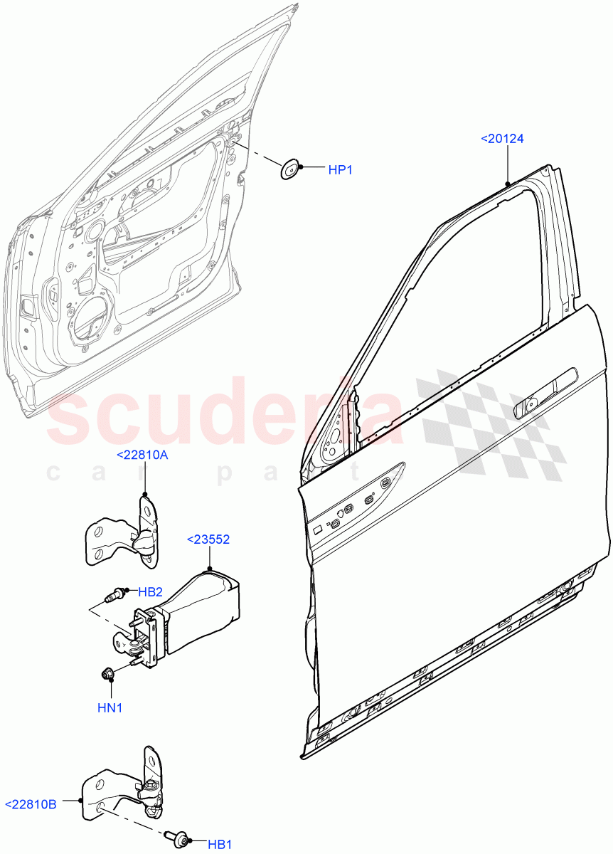 Front Doors, Hinges & Weatherstrips (Door And Fixings) (Itatiaia (Brazil)) of Land Rover Land Rover Range Rover Evoque (2019+) [2.0 Turbo Diesel AJ21D4]