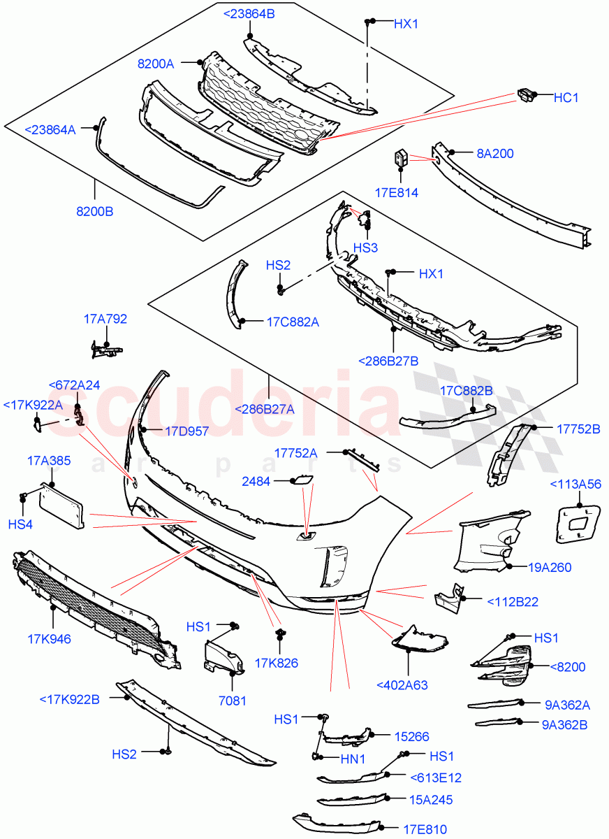 Radiator Grille And Front Bumper (Standard Wheelbase, Changsu (China), Front Bumper - Sport - Body Colour) of Land Rover Land Rover Range Rover Evoque (2019+) [2.0 Turbo Diesel AJ21D4]