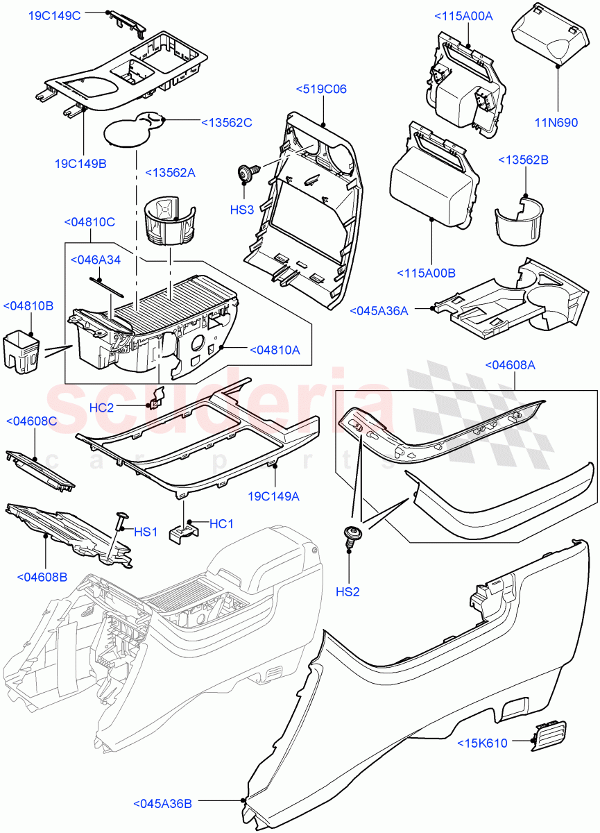 Console - Floor (External Components, For Carrier Assy) ((V) FROMAA000001) of Land Rover Land Rover Range Rover Sport (2010-2013) [3.0 Diesel 24V DOHC TC]