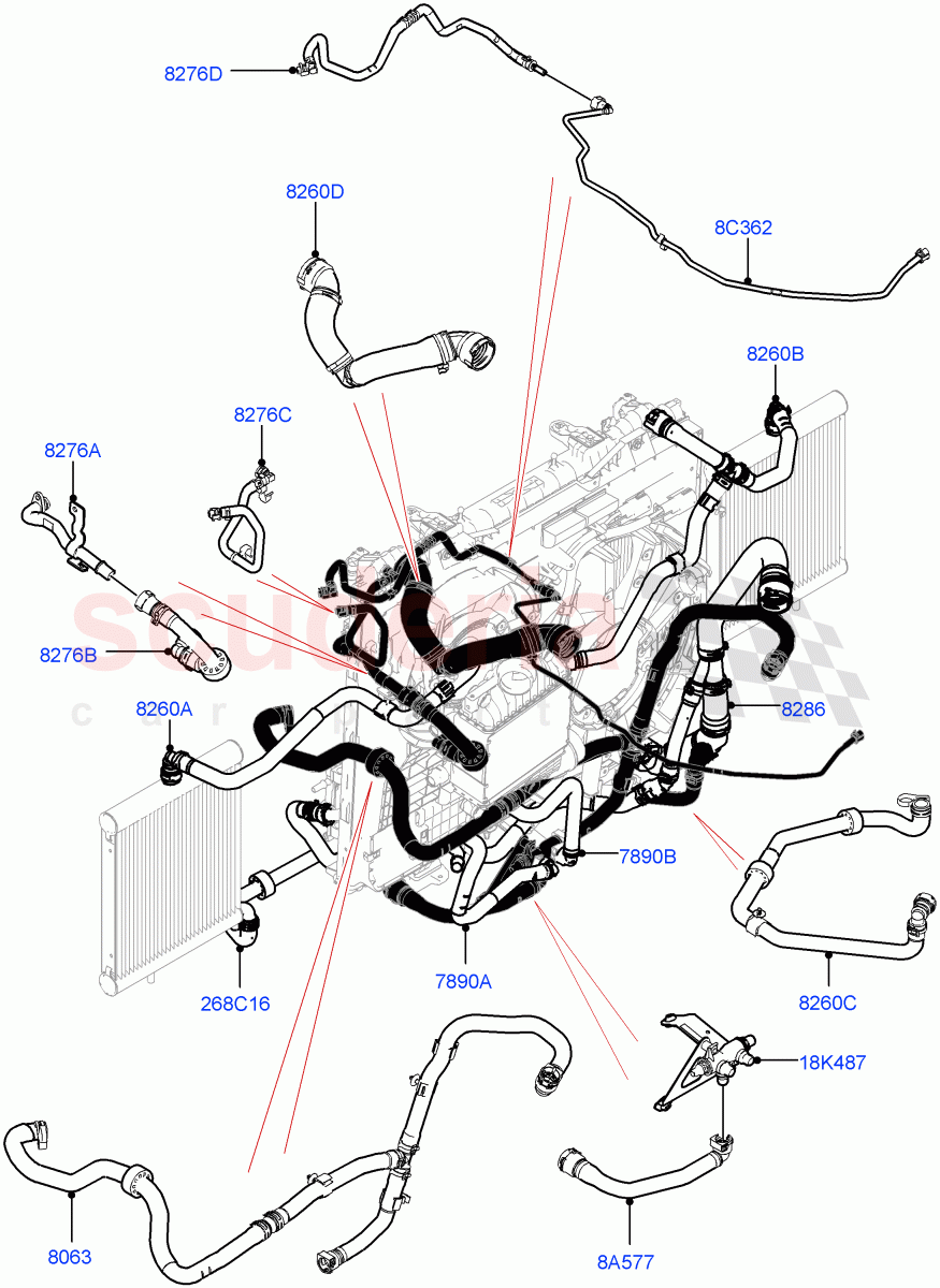 Cooling System Pipes And Hoses (2.0L I4 High DOHC AJ200 Petrol) ((V) FROMJA000001, (V) TOJA999999) of Land Rover Land Rover Discovery 5 (2017+) [2.0 Turbo Petrol AJ200P]