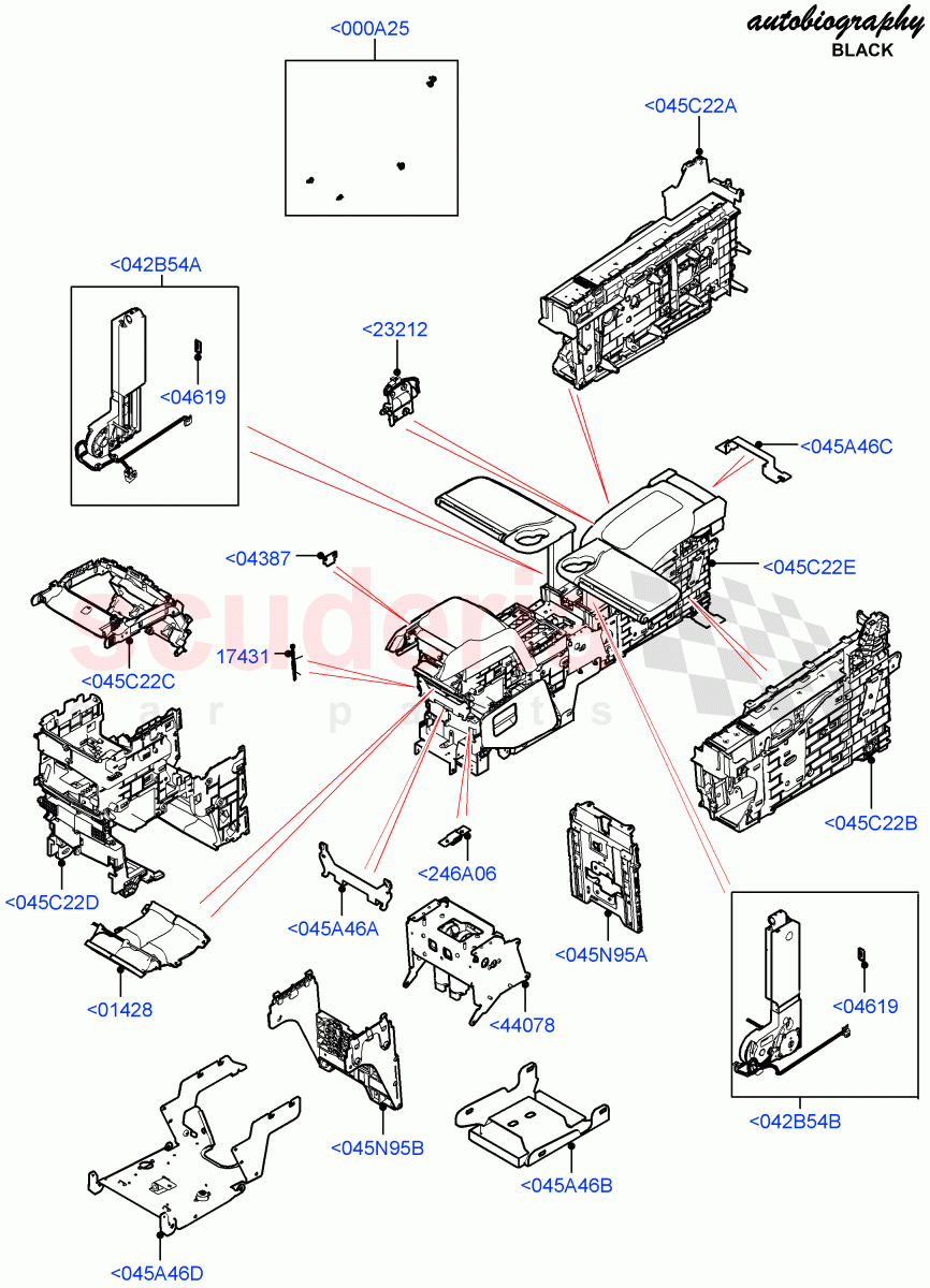 Console - Floor(Internal Components, Rear, Autobiography Black / SV Autobiography)(With 2 Rear Small Individual Seats)((V)FROMJA000001) of Land Rover Land Rover Range Rover (2012-2021) [3.0 I6 Turbo Diesel AJ20D6]