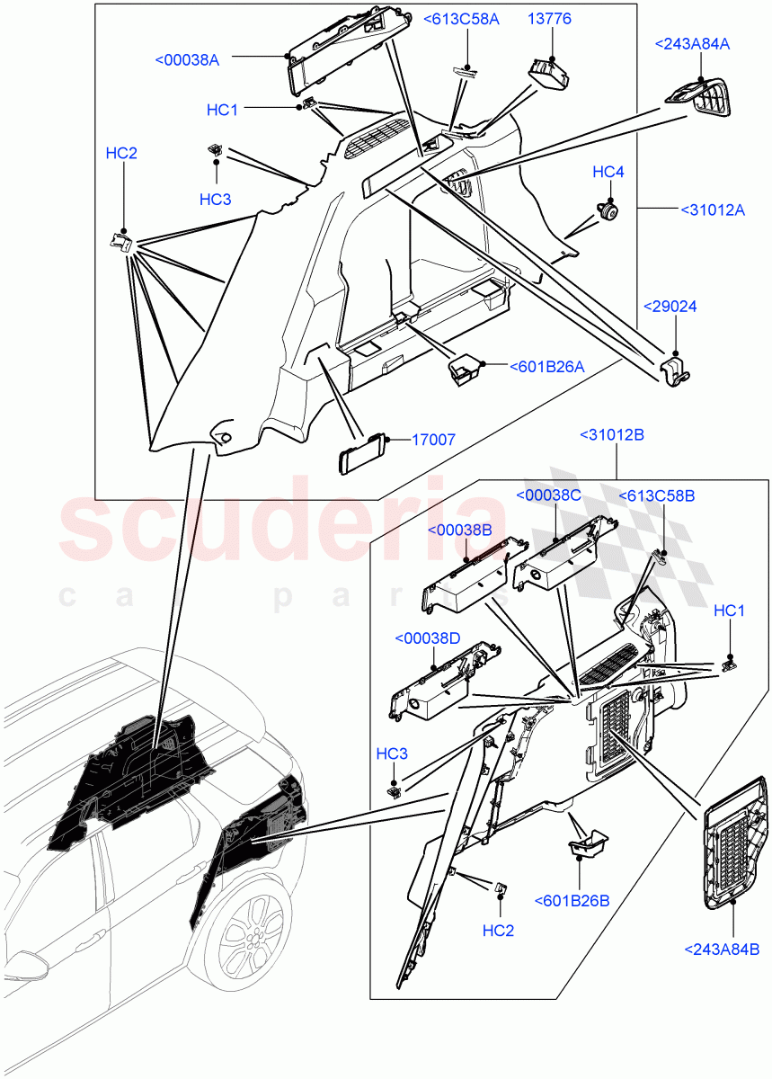 Side Trim (Luggage Compartment) (Halewood (UK), 60/40 Load Through With Slide, Less Chiller Unit) of Land Rover Land Rover Discovery Sport (2015+) [2.0 Turbo Petrol GTDI]