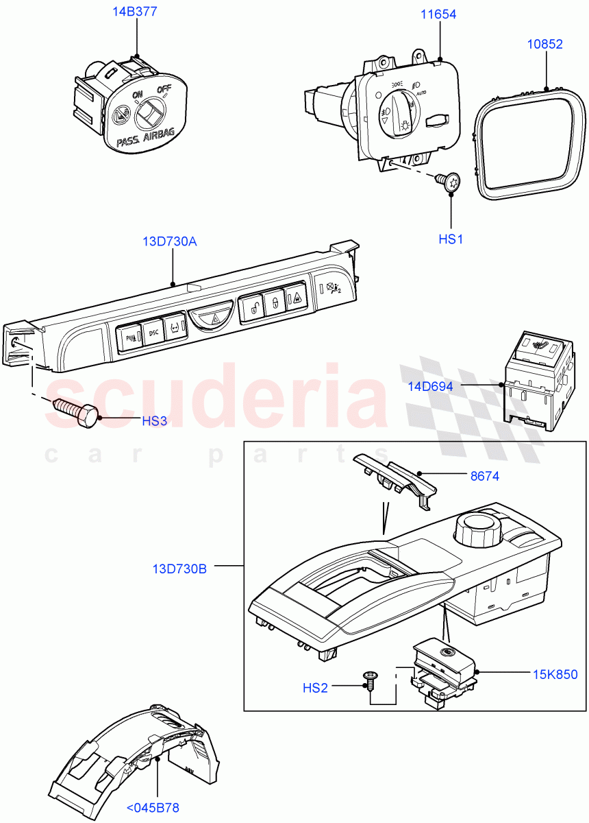 Switches (Facia And Console) ((V) TO9A999999) of Land Rover Land Rover Range Rover Sport (2005-2009) [3.6 V8 32V DOHC EFI Diesel]