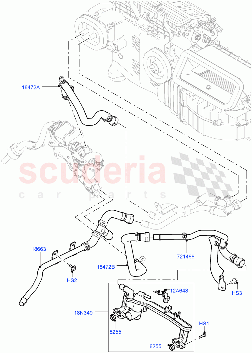 Heater Hoses(Front)(5.0L P AJ133 DOHC CDA S/C Enhanced,Electric Auxiliary Coolant Pump,With Fuel Fired Heater,Park Heating With Remote Control,5.0 Petrol AJ133 DOHC CDA)((V)FROMJA000001,(V)TOJA999999) of Land Rover Land Rover Range Rover Sport (2014+) [2.0 Turbo Diesel]