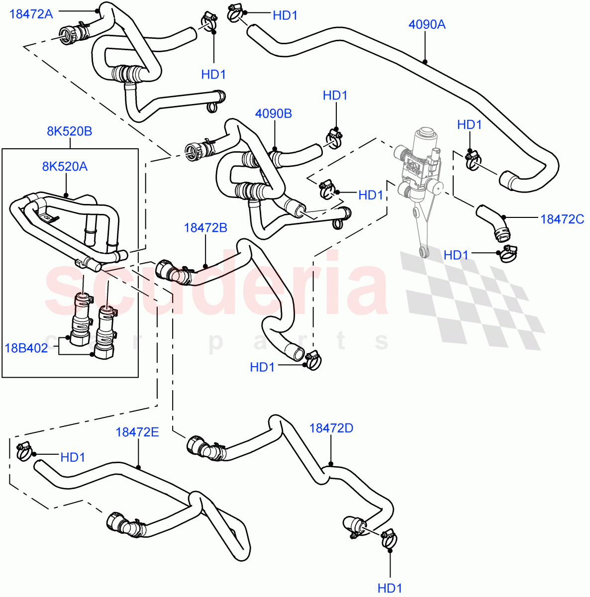 Heater Hoses(Front)(3.6L V8 32V DOHC EFi Diesel Lion,Premium Air Conditioning-Front/Rear)((V)FROMAA000001) of Land Rover Land Rover Range Rover (2010-2012) [5.0 OHC SGDI NA V8 Petrol]