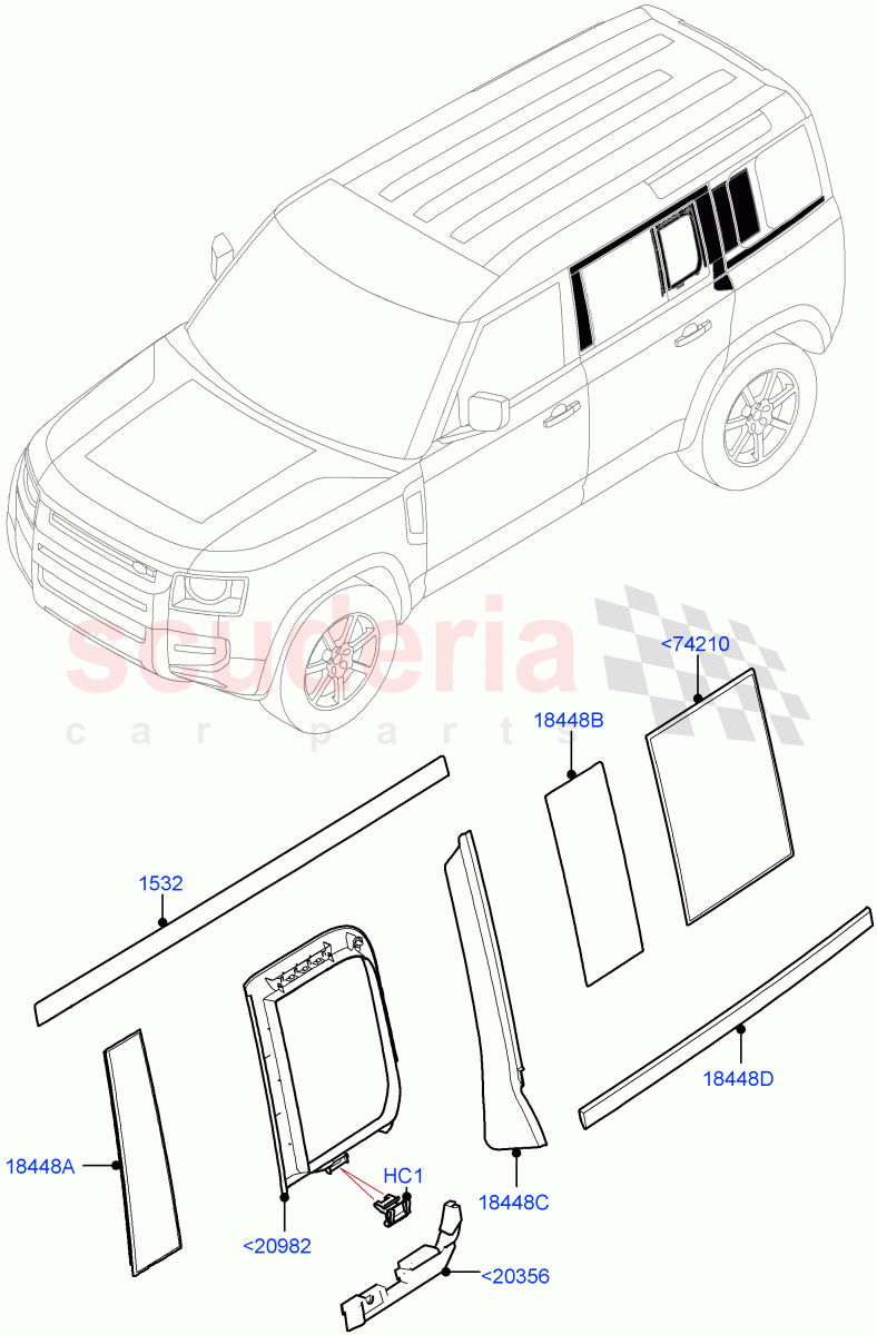 Rear Doors, Hinges & Weatherstrips (Rear Finisher) (Standard Wheelbase) of Land Rover Land Rover Defender (2020+) [2.0 Turbo Petrol AJ200P]