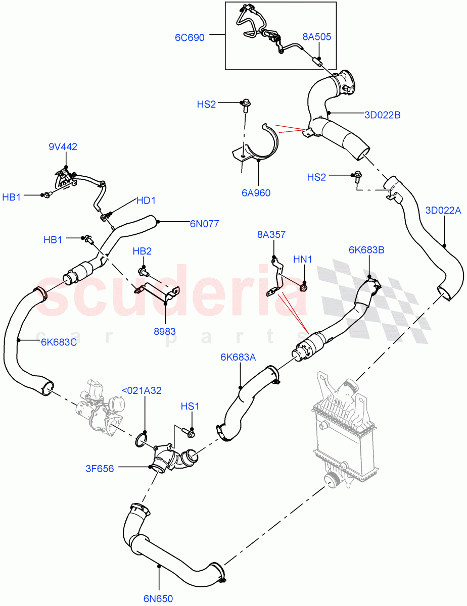 Intercooler/Air Ducts And Hoses(Solihull Plant Build)(3.0 V6 D Gen2 Twin Turbo)((V)FROMFA000001) of Land Rover Land Rover Range Rover Sport (2014+) [3.0 Diesel 24V DOHC TC]