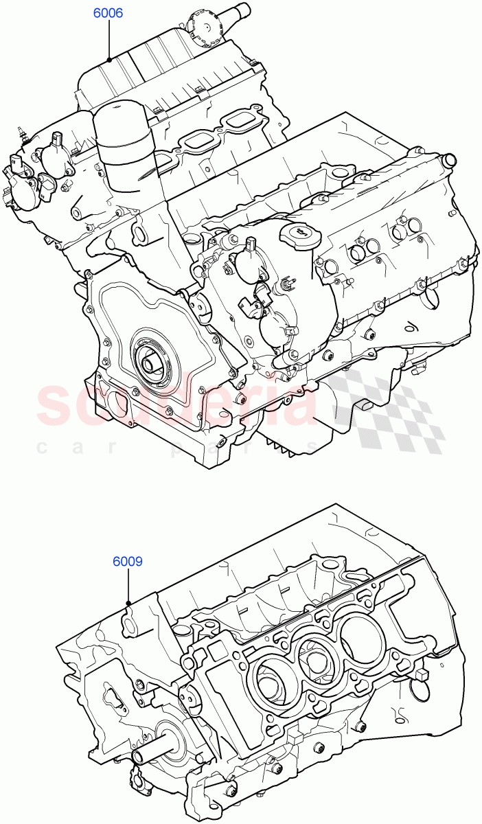 Service Engine And Short Block (Solihull Plant Build) (3.0L DOHC GDI SC V6 PETROL) ((V) FROMEA000001) of Land Rover Land Rover Discovery 5 (2017+) [3.0 DOHC GDI SC V6 Petrol]