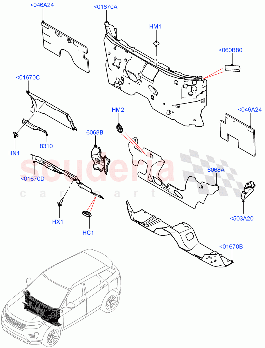 Insulators - Front (Passenger Compartment) (Changsu (China)) of Land Rover Land Rover Range Rover Evoque (2019+) [2.0 Turbo Diesel]