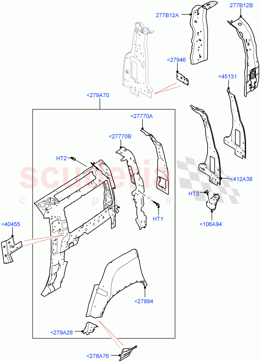 Side Panels - Inner (Middle - Rear, Inner - Rear) (Short Wheelbase) of Land Rover Land Rover Defender (2020+) [2.0 Turbo Diesel]