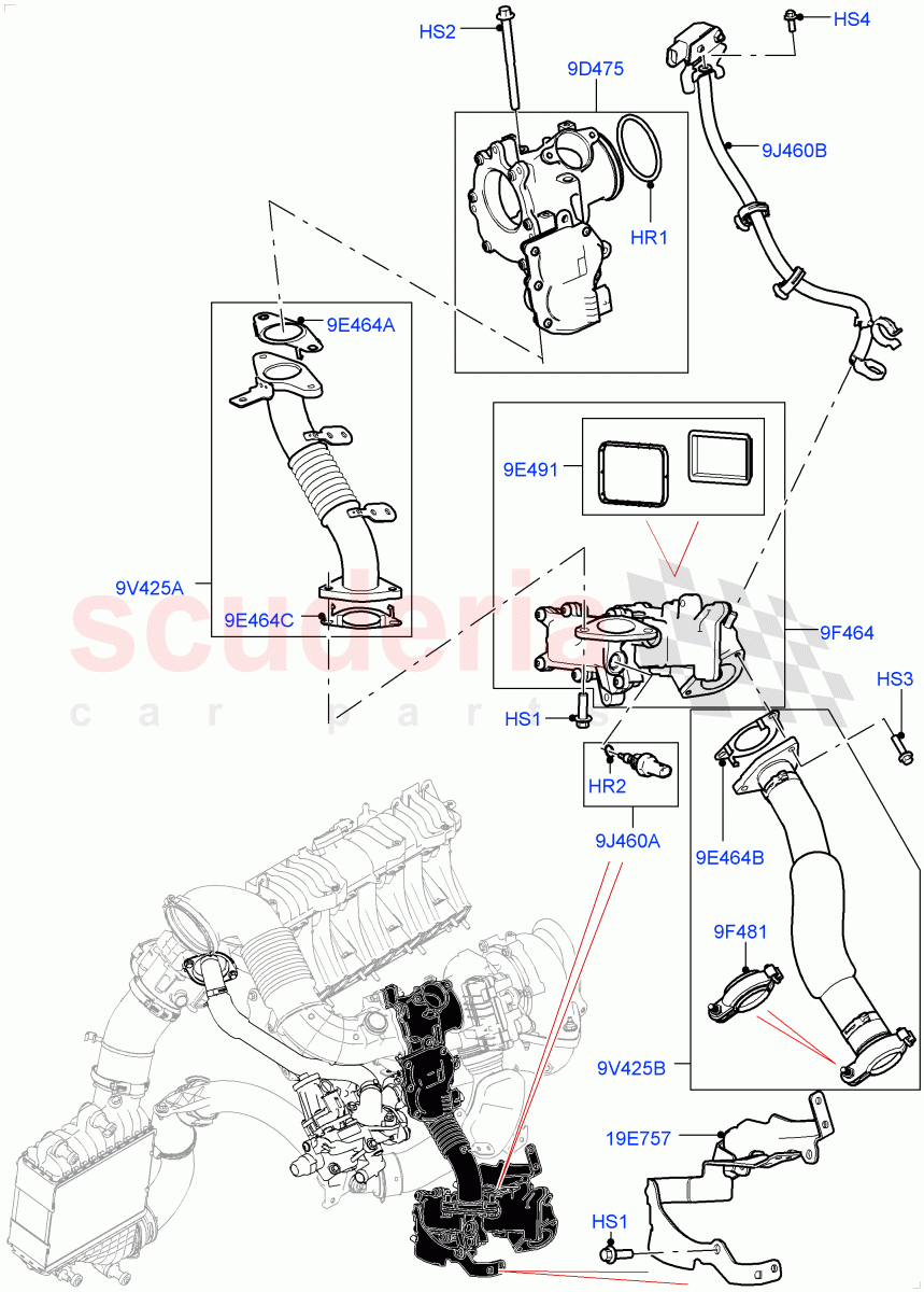 Exhaust Gas Recirculation (Low Pressure EGR) (2.0L AJ20D4 Diesel LF PTA, DPF + DE-SOX, Halewood (UK), EU6D Diesel + DPF Emissions, 2.0L AJ20D4 Diesel Mid PTA, Proconve L6 Emissions, Stage V Plus DPF, Japanese Emission + DPF, Bharat VI Emission) of Land Rover Land Rover Discovery Sport (2015+) [2.0 Turbo Diesel]