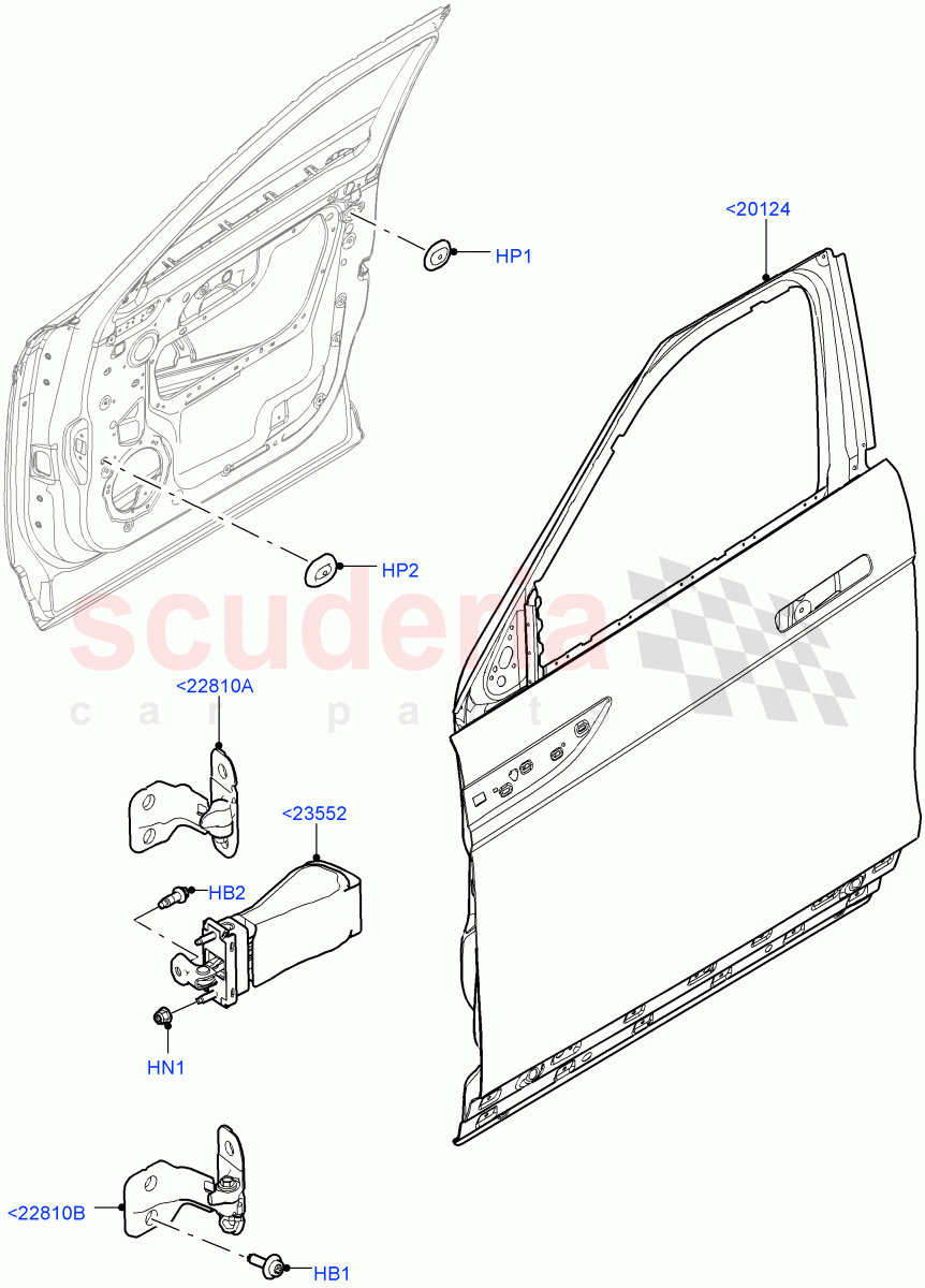 Front Doors, Hinges & Weatherstrips(Door And Fixings)(Changsu (China)) of Land Rover Land Rover Range Rover Evoque (2019+) [2.0 Turbo Diesel AJ21D4]