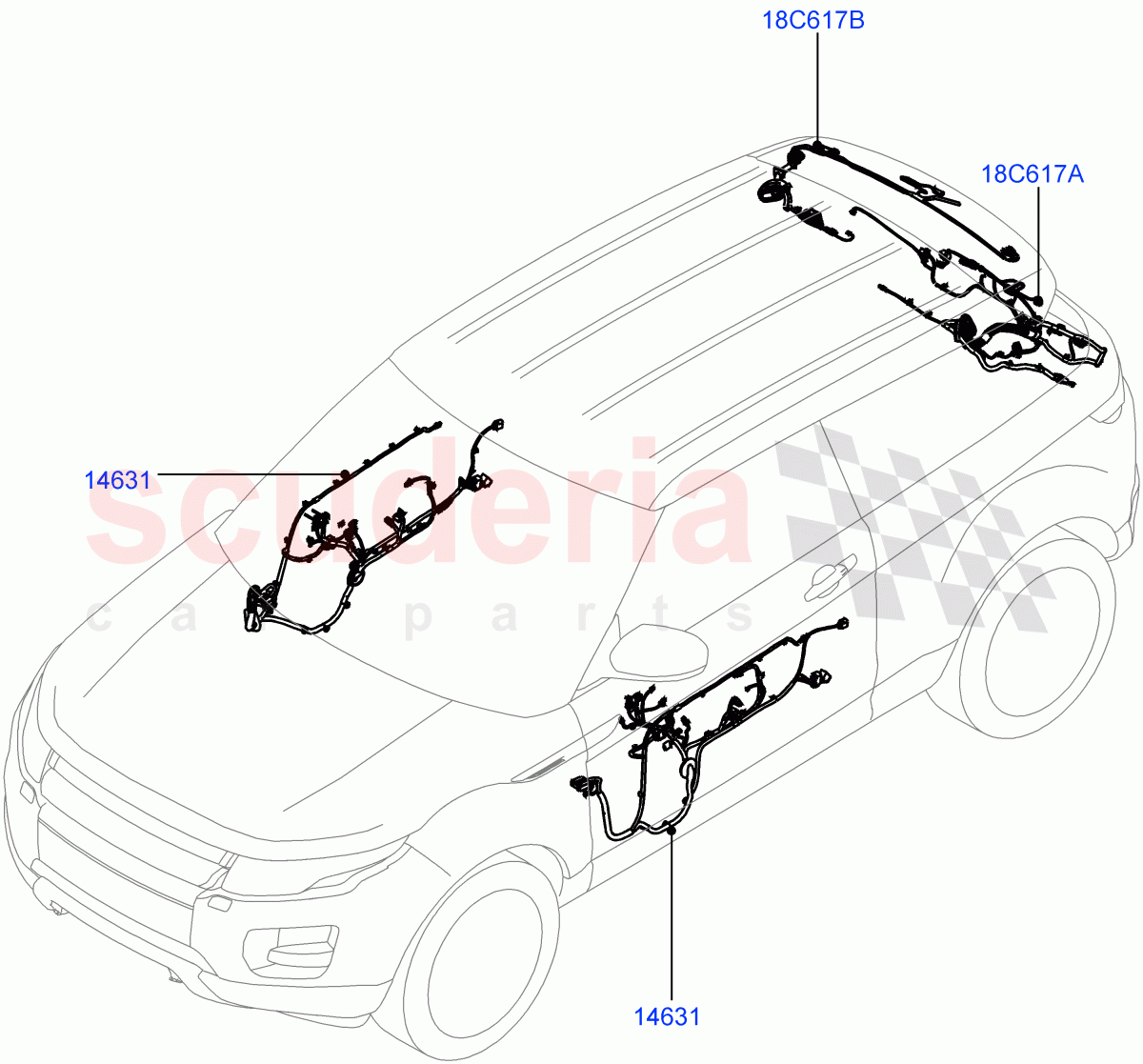 Wiring - Body Closures (Front And Rear Doors) (3 Door, Halewood (UK)) ((V) FROMGH000001, (V) TOGH999999) of Land Rover Land Rover Range Rover Evoque (2012-2018) [2.0 Turbo Diesel]