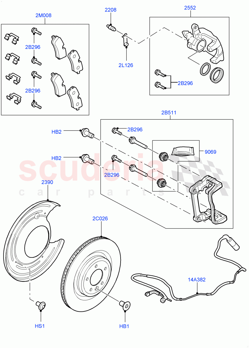 Rear Brake Discs And Calipers(3.0L DOHC GDI SC V6 PETROL,Engine Power Source - 380PS/450NM)((V)FROMGA500000,(V)TOGA585032) of Land Rover Land Rover Range Rover Sport (2014+) [3.0 Diesel 24V DOHC TC]