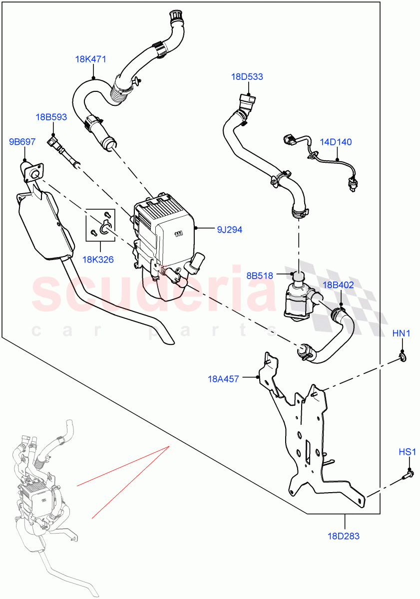 Auxiliary Fuel Fired Pre-Heater (Heater Components) (Fuel Fired Heater With Park Heat, Electric Engine Battery-MHEV, Less Electric Engine Battery, Fuel Heater W/Pk Heat With Remote) of Land Rover Land Rover Range Rover (2022+) [4.4 V8 Turbo Petrol NC10]