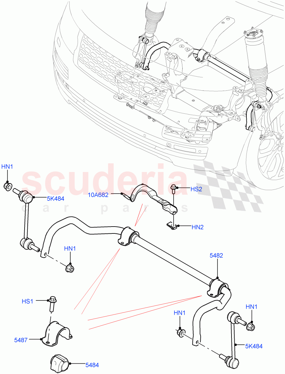 Front Cross Member & Stabilizer Bar (Conventional Stabilizer Bar) (5.0 Petrol AJ133 DOHC CDA, Limited Package, With Four Corner Air Suspension, 3.0 V6 Diesel, 2.0L AJ200P Hi PHEV, Version - Core, 3.0L DOHC GDI SC V6 PETROL, 3.0L AJ20P6 Petrol High, 3.0L AJ20D6 Diesel High) ((V) FROMKA000001) of Land Rover Land Rover Range Rover (2012-2021) [3.0 I6 Turbo Diesel AJ20D6]