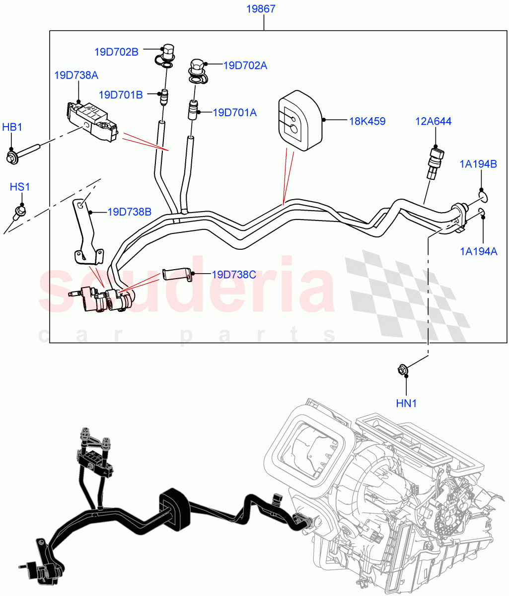 Air Conditioning System (Halewood (UK), A/C HF01234YF w/o Intrnl HT Exchng, Electric Engine Battery-MHEV, Less Electric Engine Battery) ((V) FROMNH000001) of Land Rover Land Rover Range Rover Evoque (2019+) [2.0 Turbo Diesel AJ21D4]