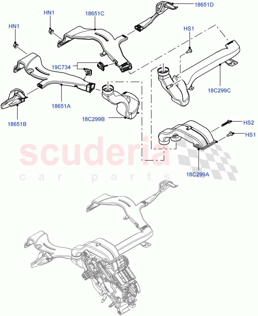 Air Vents, Louvres And Ducts (Internal Components, Under Rear Seat) (With Air Conditioning - Front/Rear, Premium Air Con Hybrid Front/Rear) ((V) TOHA999999) of Land Rover Land Rover Range Rover (2012-2021) [2.0 Turbo Petrol AJ200P]