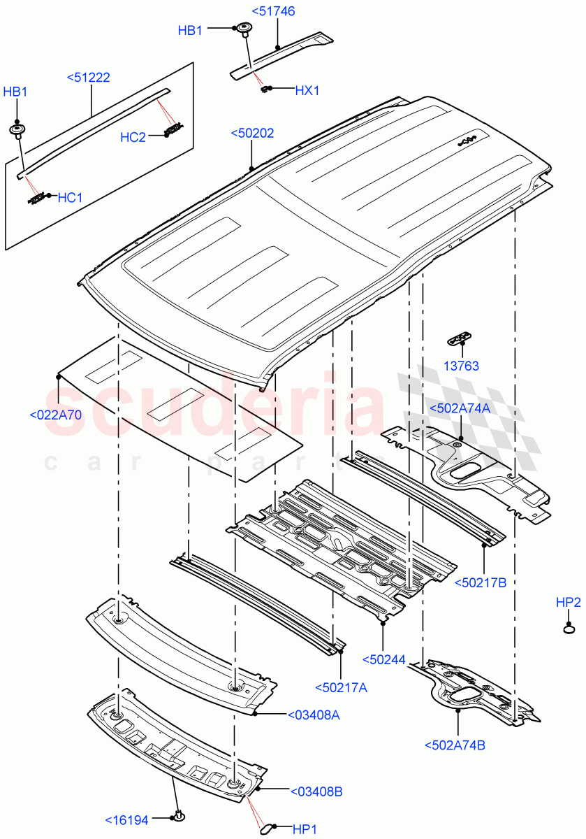 Roof - Sheet Metal(Solihull Plant Build)(Less Panorama Roof)((V)FROMHA000001) of Land Rover Land Rover Discovery 5 (2017+) [3.0 Diesel 24V DOHC TC]