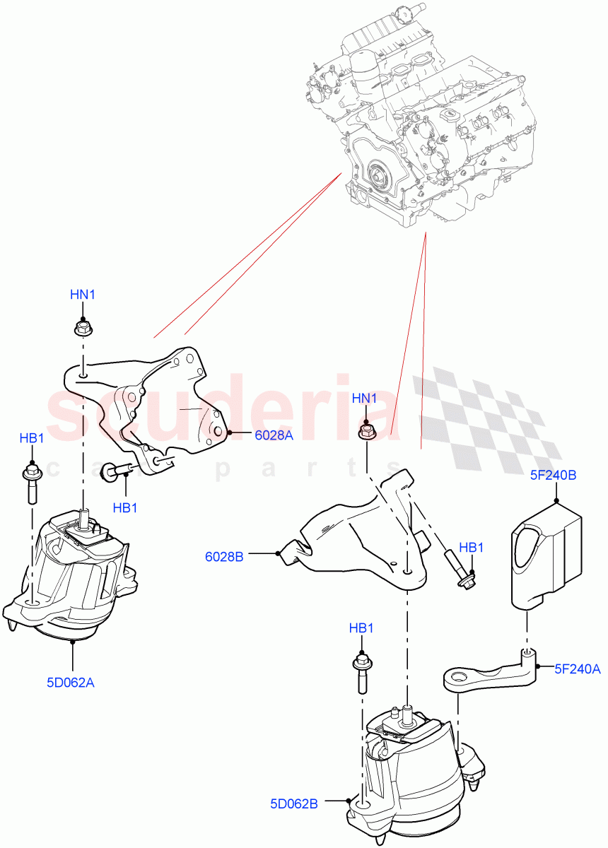 Engine Mounting(3.0L DOHC GDI SC V6 PETROL,5.0L P AJ133 DOHC CDA S/C Enhanced) of Land Rover Land Rover Range Rover Velar (2017+) [3.0 DOHC GDI SC V6 Petrol]