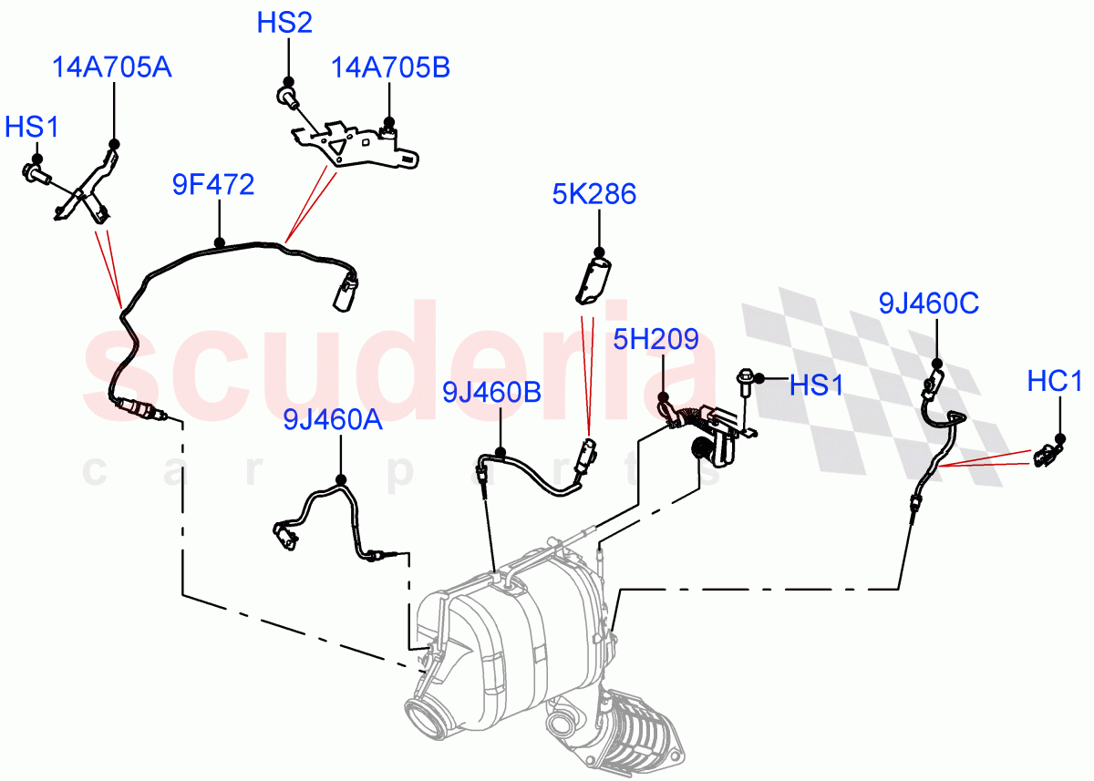 Exhaust Sensors And Modules (3.0L AJ20D6 Diesel High, Proconve L6 Emissions, Stage V Plus DPF) ((V) FROMLA000001) of Land Rover Land Rover Range Rover Sport (2014+) [3.0 I6 Turbo Diesel AJ20D6]