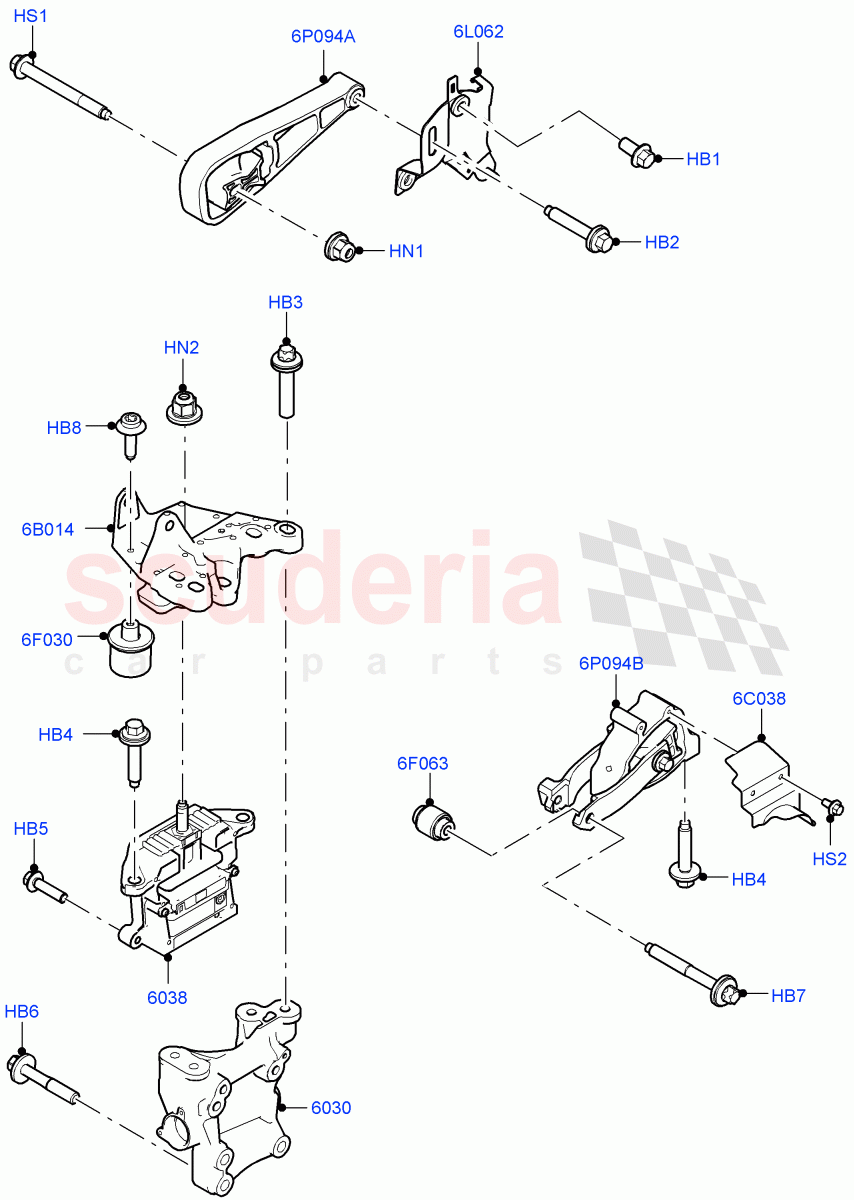 Engine Mounting(2.0L AJ20D4 Diesel Mid PTA,Halewood (UK),2.0L AJ20D4 Diesel LF PTA,2.0L AJ20D4 Diesel High PTA) of Land Rover Land Rover Range Rover Evoque (2019+) [2.0 Turbo Petrol AJ200P]