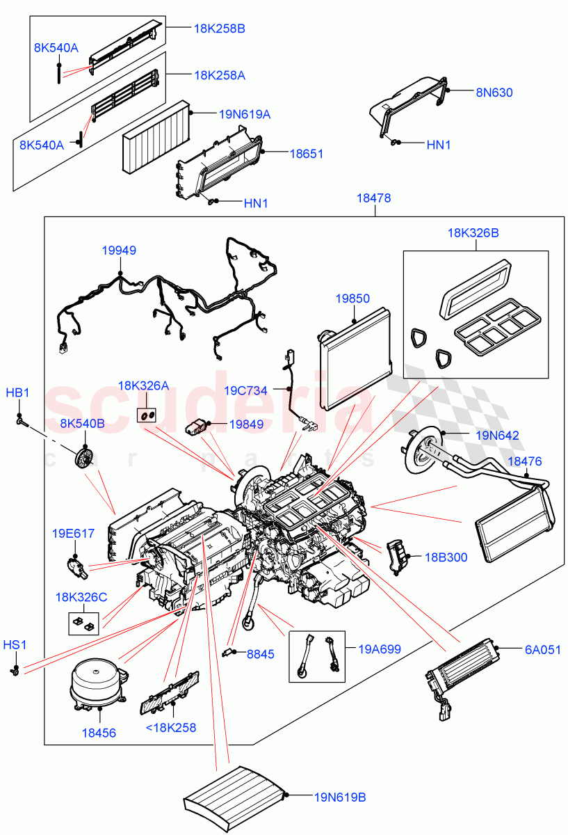 Heater/Air Cond.Internal Components (Heater Main Unit) of Land Rover Land Rover Range Rover (2022+) [3.0 I6 Turbo Petrol AJ20P6]