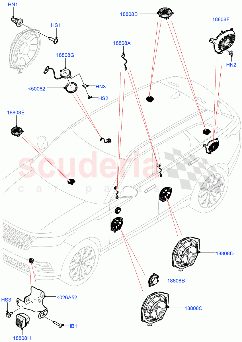 Speakers(Meridian 3D Surround Sound System)((V)FROMMA000001) of Land Rover Land Rover Range Rover Velar (2017+) [3.0 I6 Turbo Diesel AJ20D6]