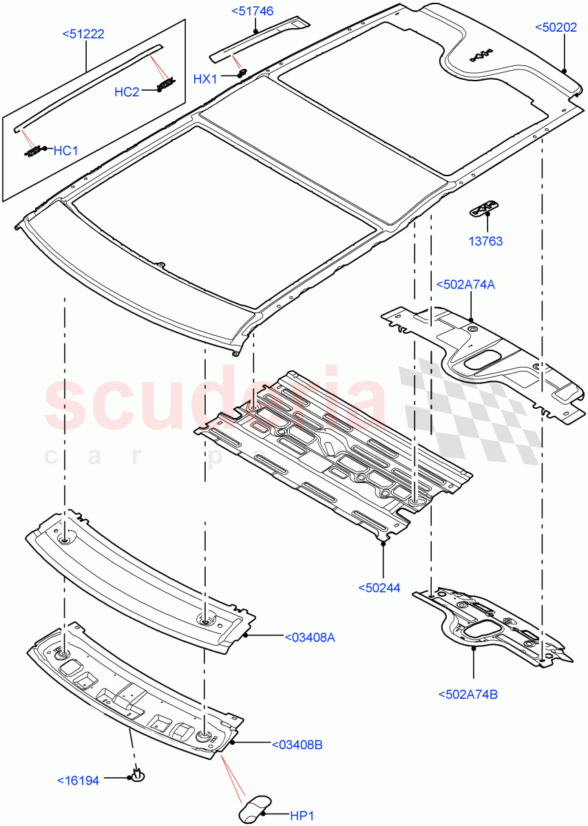 Roof - Sheet Metal(Nitra Plant Build)(Roof Conv-Power Open Front/Rear Pan,Roof Conv-Front And Rear Panoramic)((V)FROMK2000001) of Land Rover Land Rover Discovery 5 (2017+) [3.0 Diesel 24V DOHC TC]