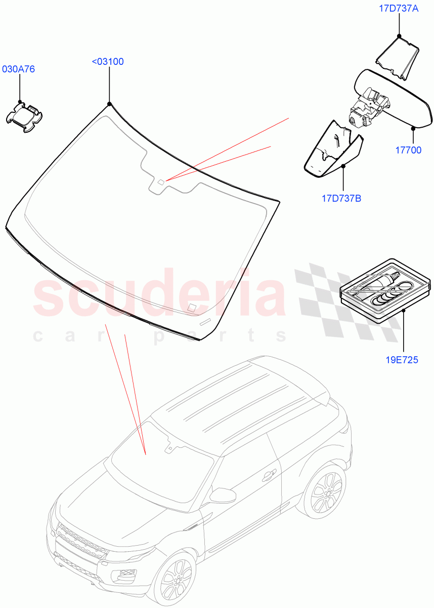 Windscreen/Inside Rear View Mirror (Halewood (UK)) ((V) FROMEH000001, (V) TOFH999999) of Land Rover Land Rover Range Rover Evoque (2012-2018) [2.0 Turbo Petrol GTDI]