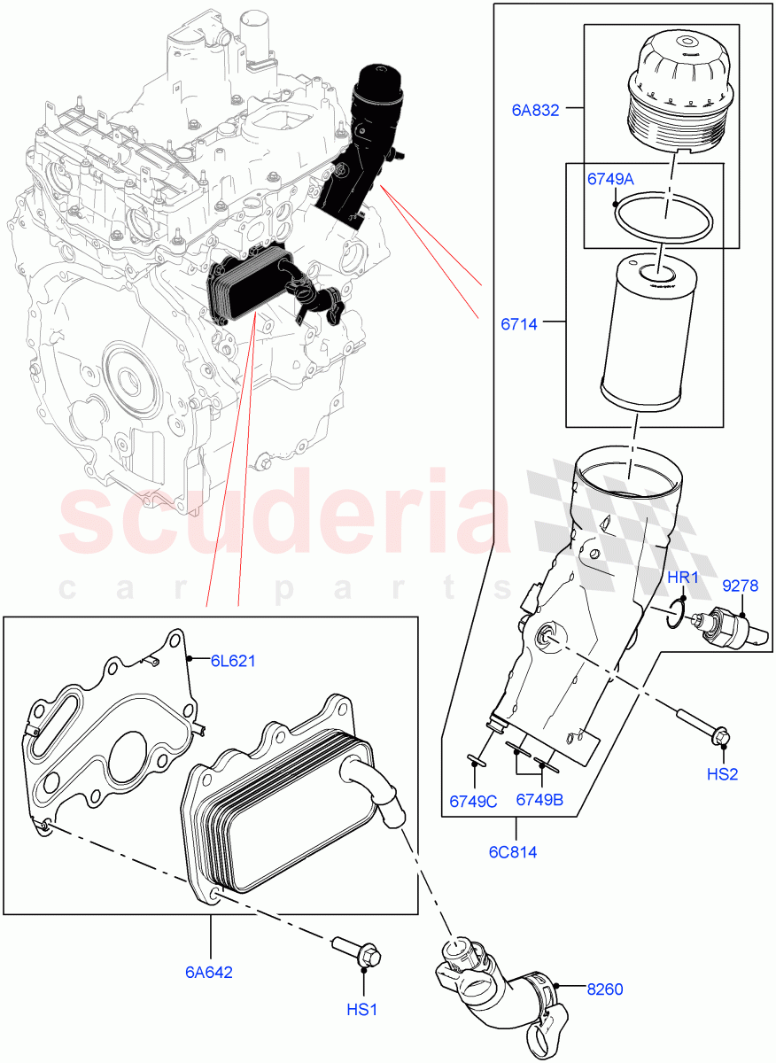 Oil Cooler And Filter(1.5L AJ20P3 Petrol High PHEV,Halewood (UK),1.5L AJ20P3 Petrol High)((V)FROMLH000001) of Land Rover Land Rover Discovery Sport (2015+) [1.5 I3 Turbo Petrol AJ20P3]