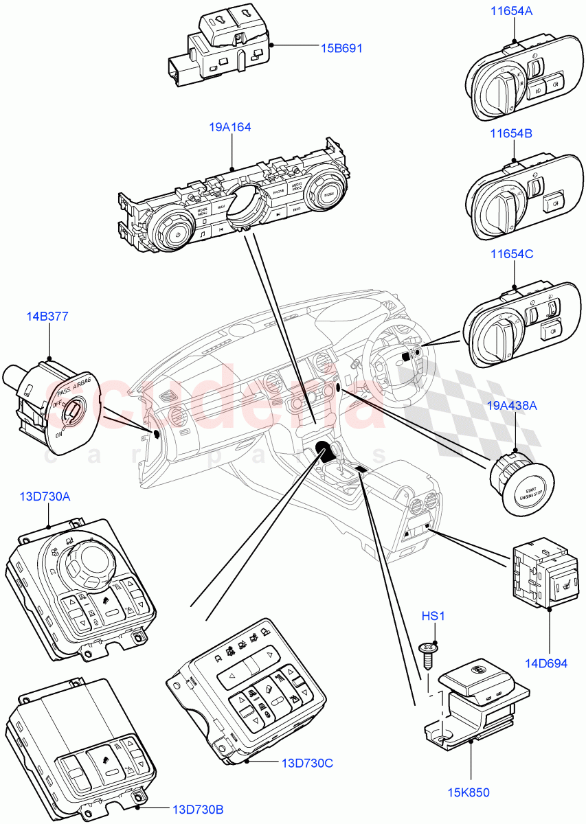 Switches (Facia And Console) ((V) FROMAA000001) of Land Rover Land Rover Discovery 4 (2010-2016) [4.0 Petrol V6]