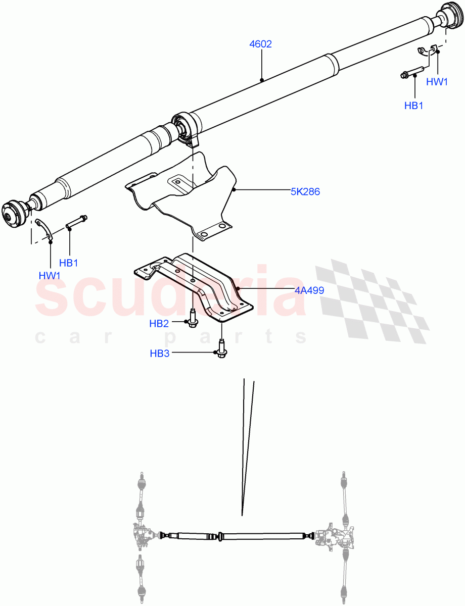 Drive Shaft - Rear Axle Drive (Propshaft) (9 Speed Auto AWD, Halewood (UK), Efficient Driveline, 6 Speed Auto AWF21 AWD, 6 Speed Manual Trans M66 - AWD) ((V) FROMEH000001, (V) TOFH999999) of Land Rover Land Rover Range Rover Evoque (2012-2018) [2.2 Single Turbo Diesel]